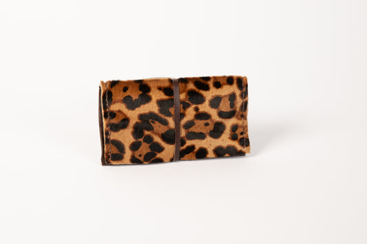 Leopard print 2 hair on leather tobacco pouch