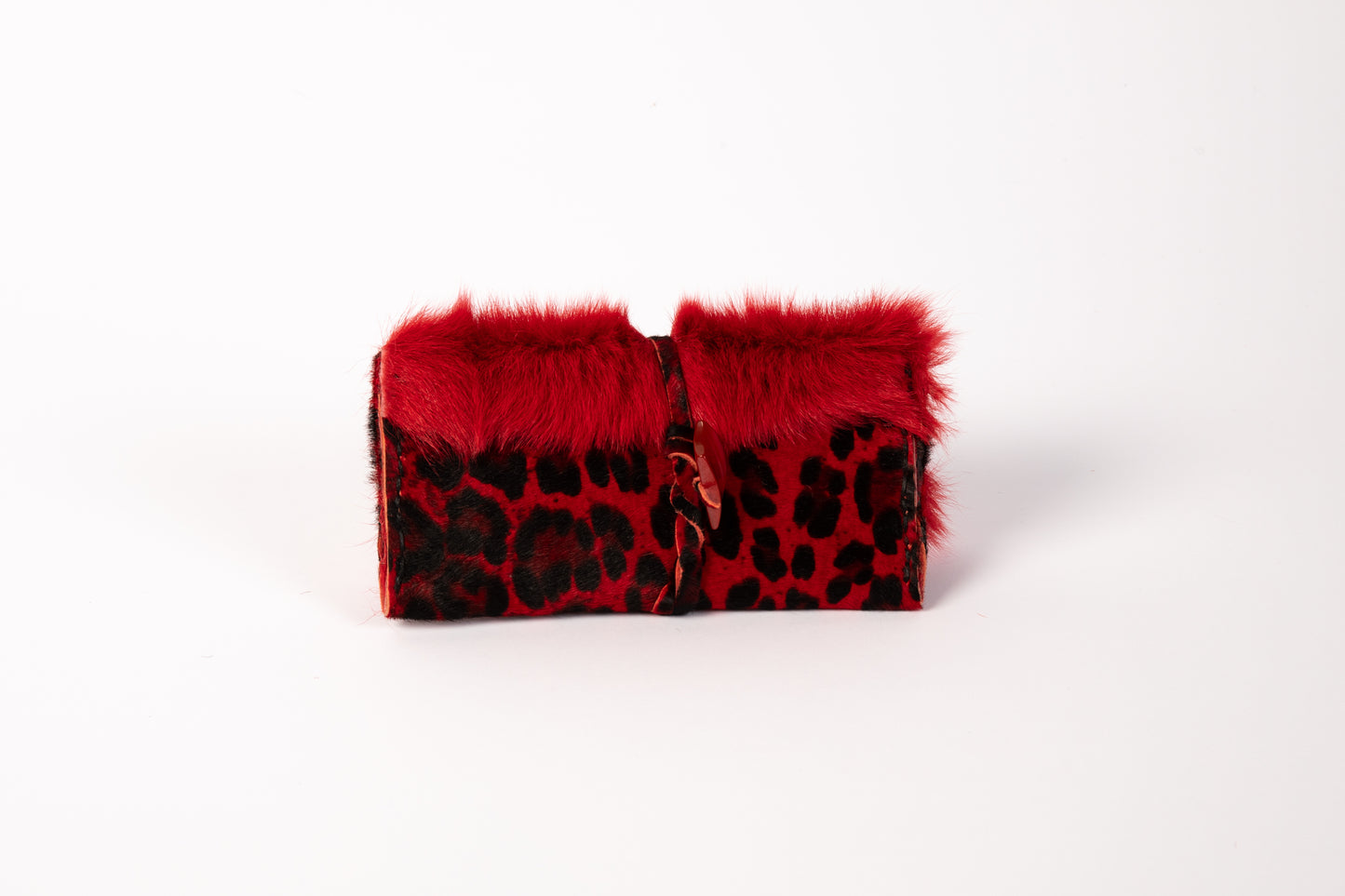 Red fur and leather tobacco pouch