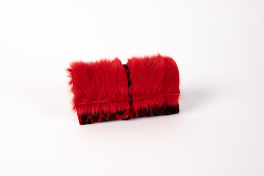 Red fur and leather tobacco pouch