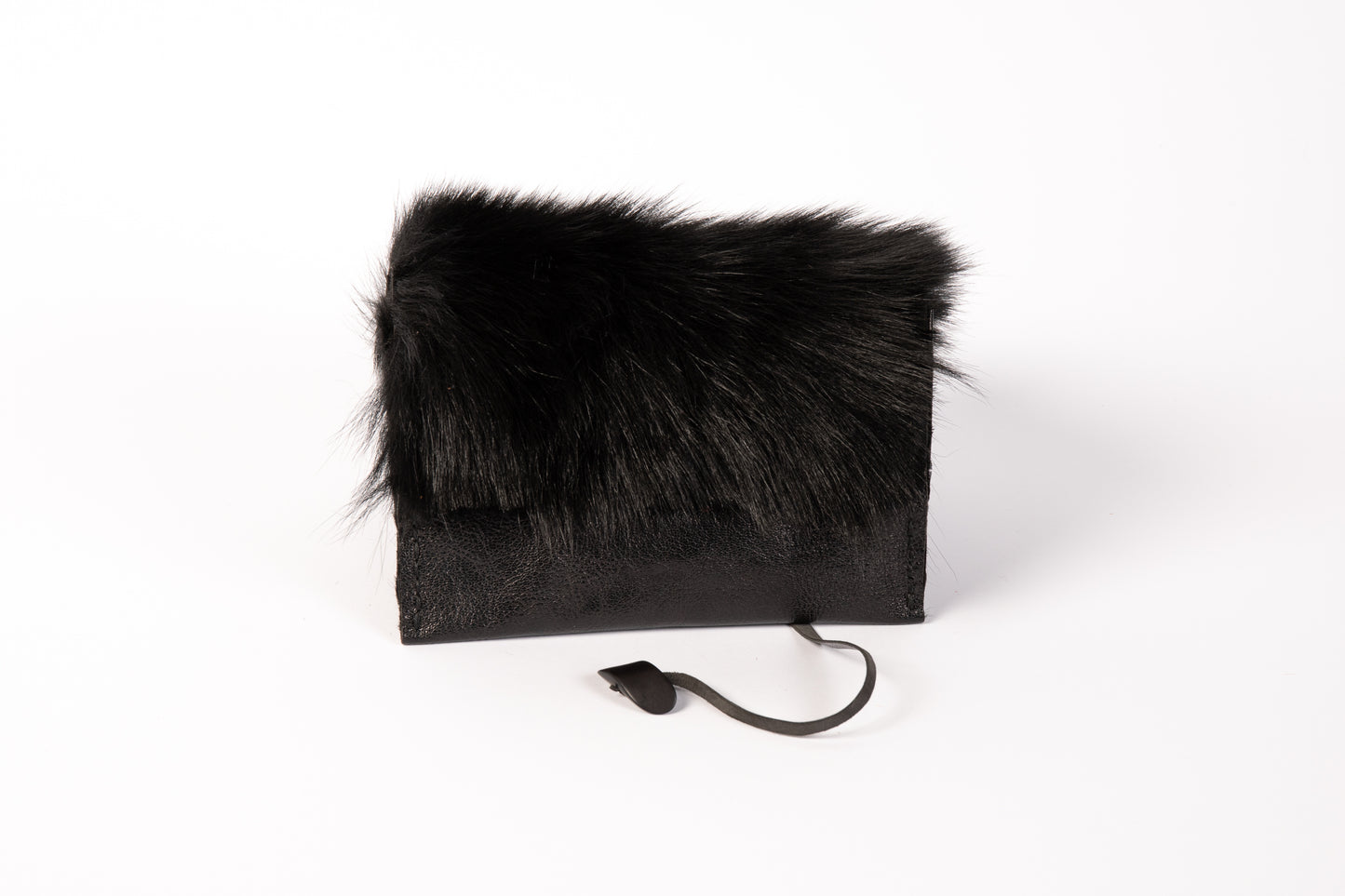 Black fur and leather tobacco pouch